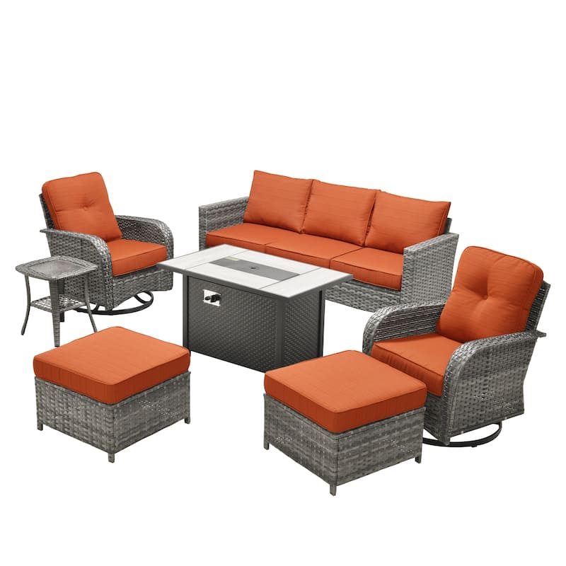 XIZZI 7-piece Outdoor Patio Furniture Set Wicker Chairs with Fire Table