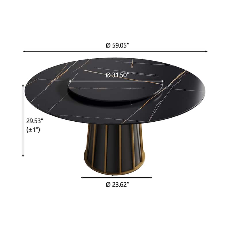 Round Metal Pedestal Dining Table Round Sintered Stone Table with Lazy Susan