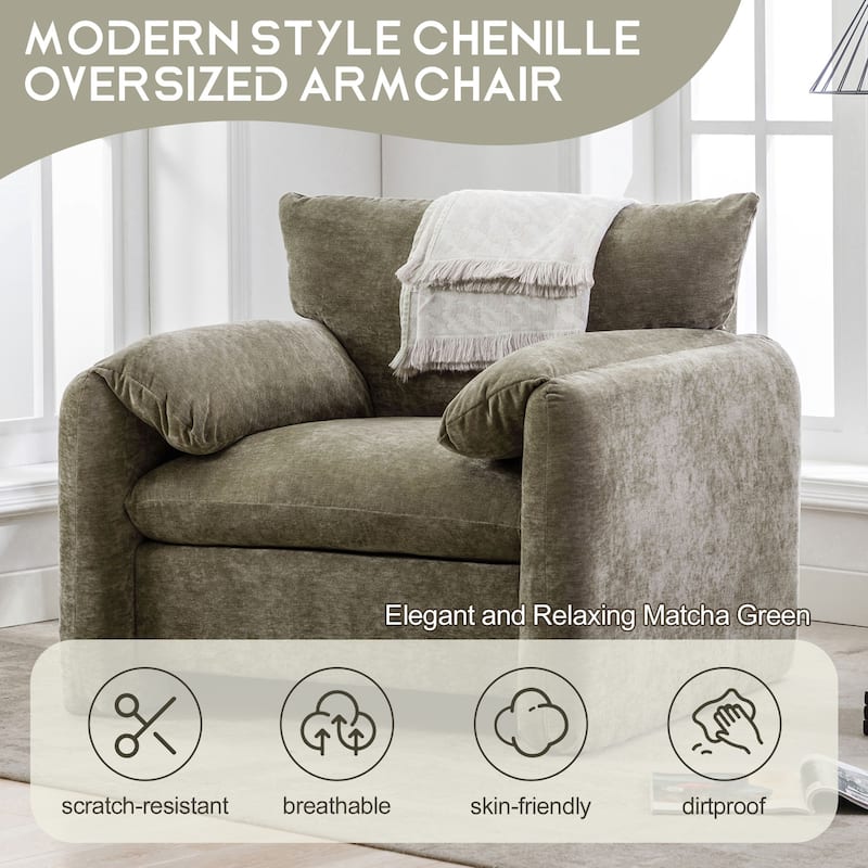 Contemporary Chenille Oversized Armchair with Wide Armrests by Harper&Bright Designs