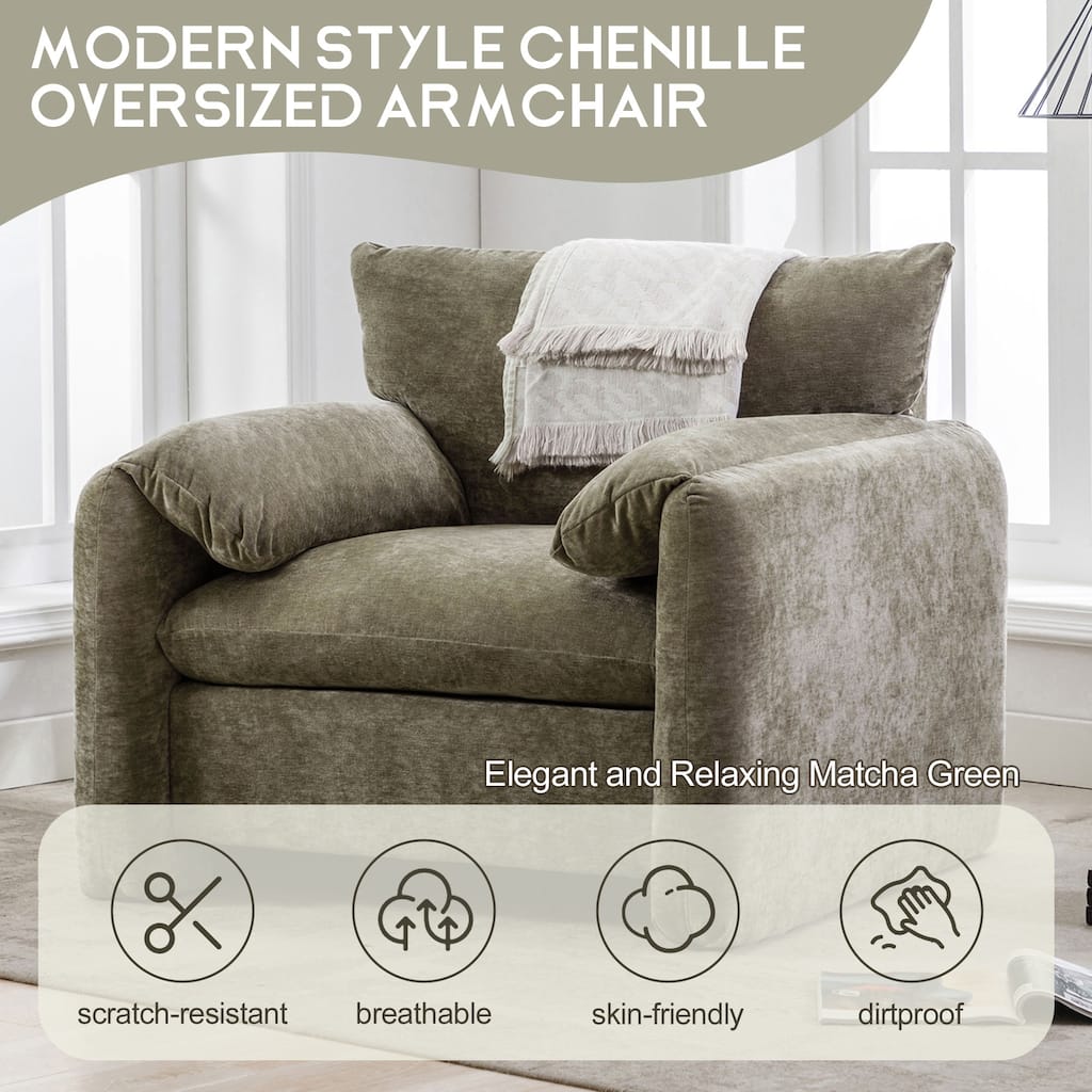 Single Sofa Chairs for Living Room Accent Chair Chenille Lounge Chairs Oversized Pillow Top Arms Chairs Modern Upholstered Chair