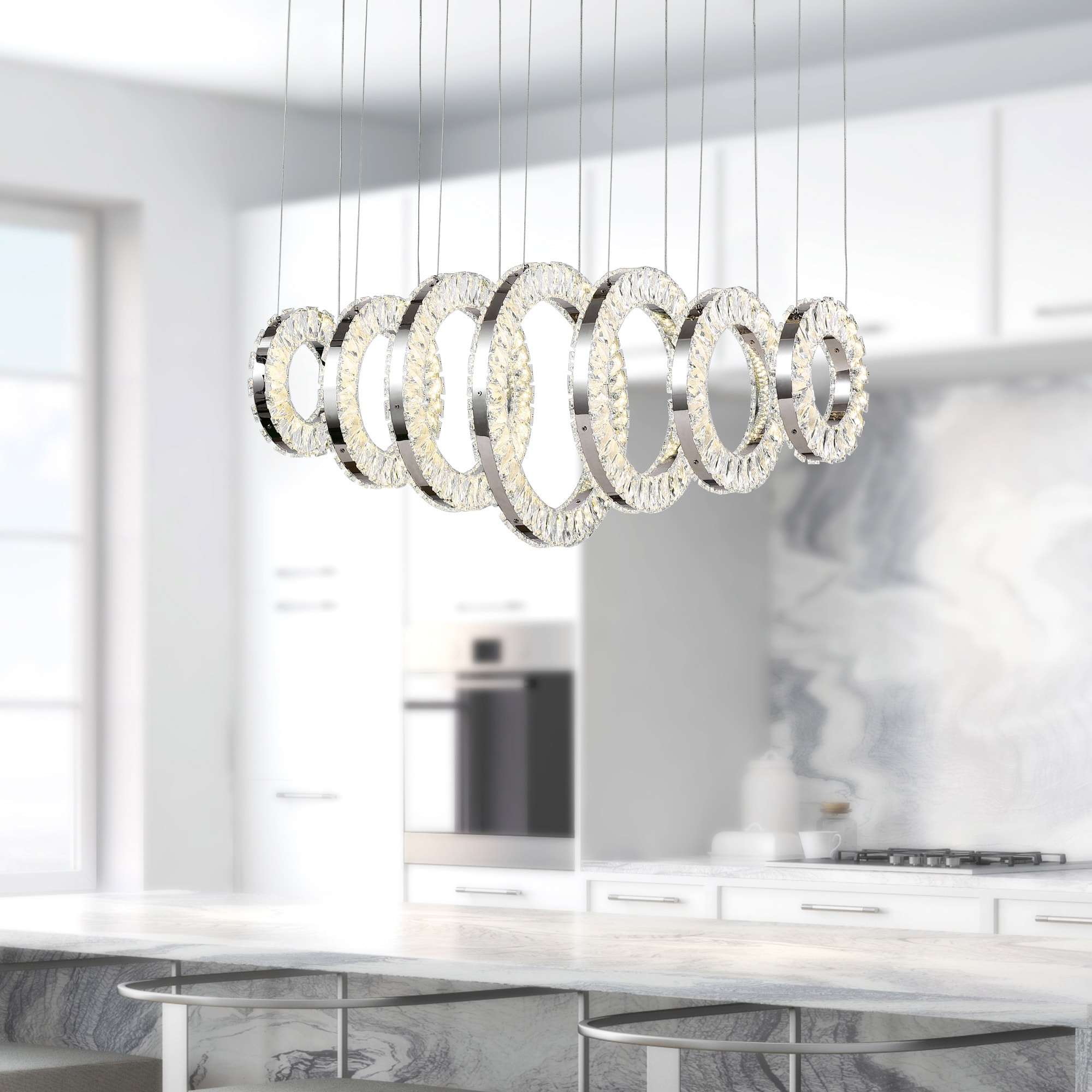 CWI Lighting Celina Integrated LED 37in 7 Ring Chrome Chandelier