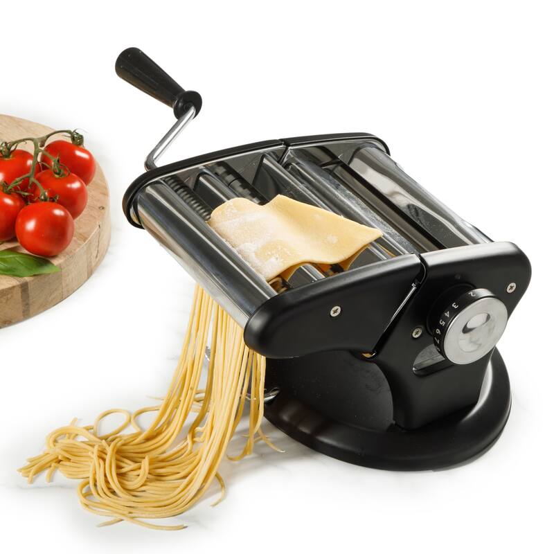 Calphalon Aero Heavy Duty Manual Pasta Maker Machine Noodle Maker w/Rollers & Cutters - Spaghetti, Fettuccini, Lasagna - Black