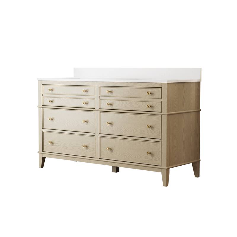 35''H Solid Wood Bathroom Vanity with Carrera White Quartz Top,Drawers And Single Sink