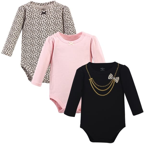 slide 1 of 1, Little Treasure Baby Girl Cotton Long-Sleeve Bodysuits 3pk, Leopard Necklace 0-3 Months - Leopard Necklace 3-Pack