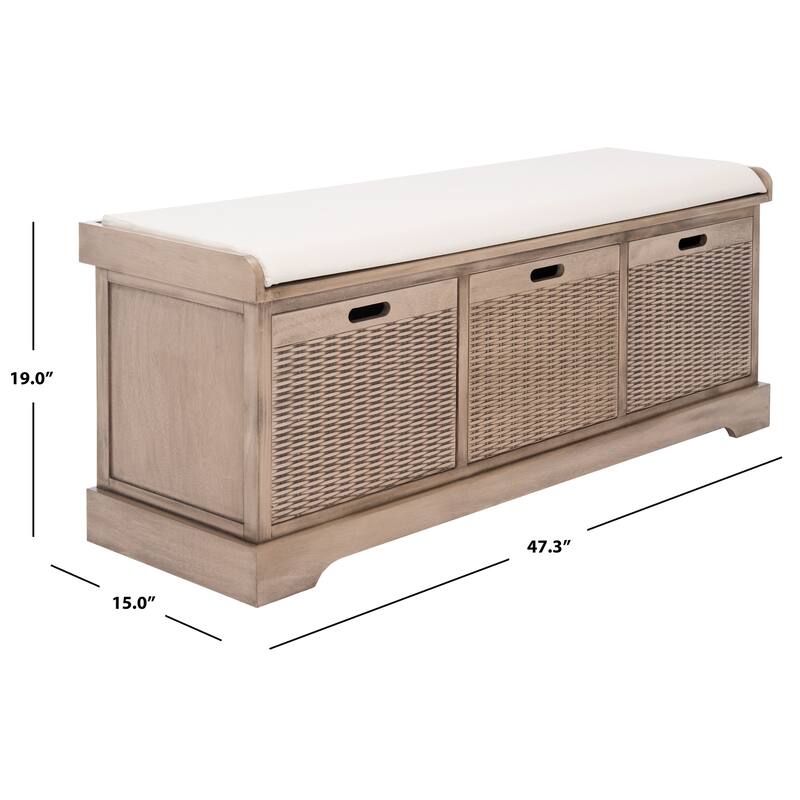SAFAVIEH Fiorello 3-Drawer with Cushion Storage Bench - 47.3" W x 15" L x 19" H - 47Wx15Dx19H