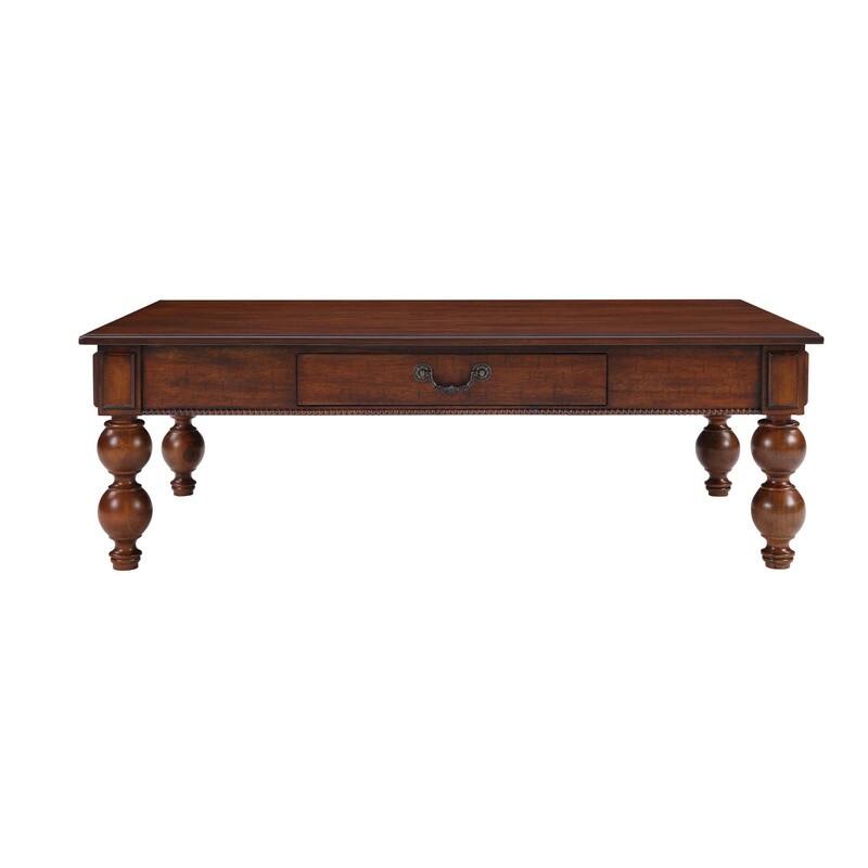Rectangular 47" Wooden Coffee Table with Storage Drawer, Vintage Cocktail Table with Solid Wood Legs for Living Room Elegance