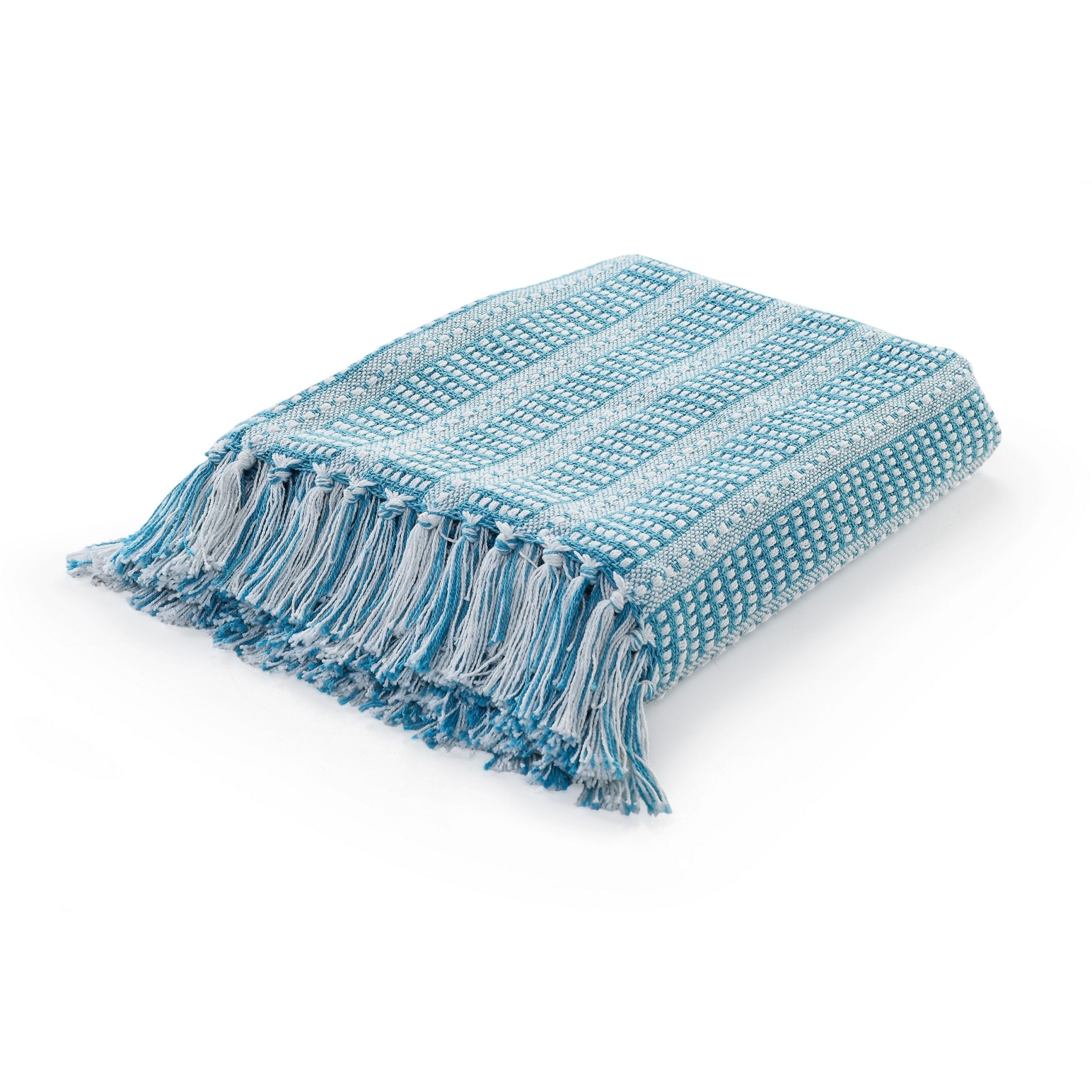 HomeRoots Blue and White Woven Cotton Striped Throw Blanket
