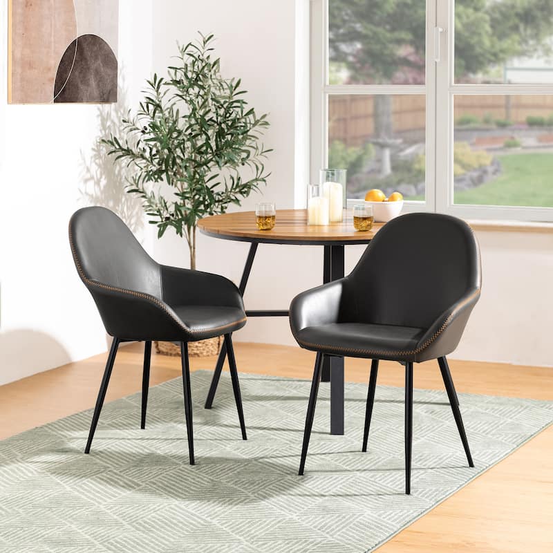 Glitzhome Set of 2/4/6 Mid-Century Modern Faux Leather Accent Dining Chairs - Set of 2 - Grey