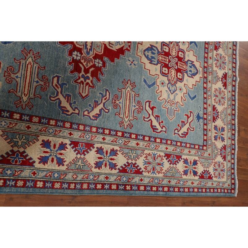 Light Blue Kazak Oriental Area Rug Hand-Knotted Wool Carpet - 5'9" x 8'1"