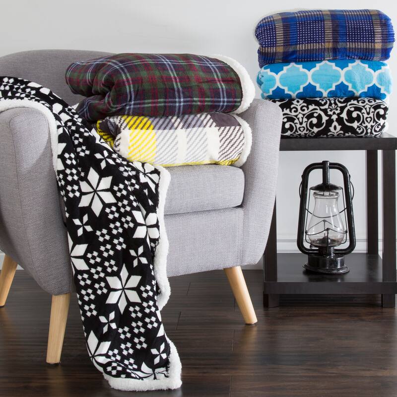 Reversible Fleece Blanket - 50-Inch x 60-Inch Machine-Washable Sherpa Throw by Windsor Home