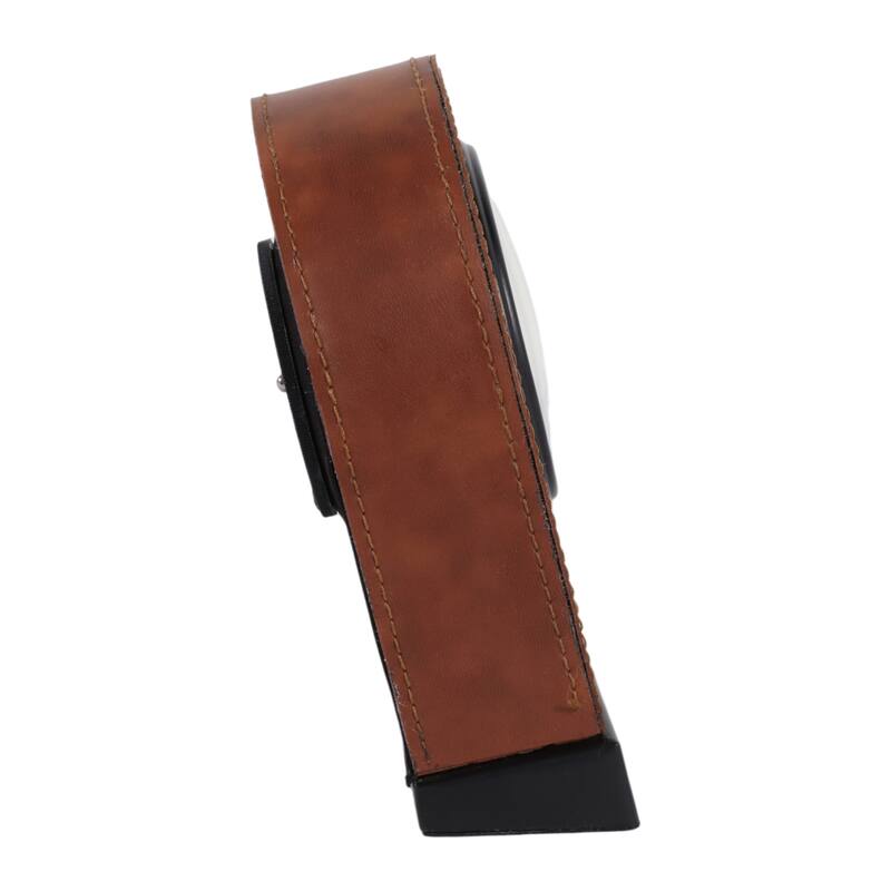 Iron Faux Leather Desk Clock Modern Casual - 8" Brown/White - 6.25" x 2.25" x 8.25"