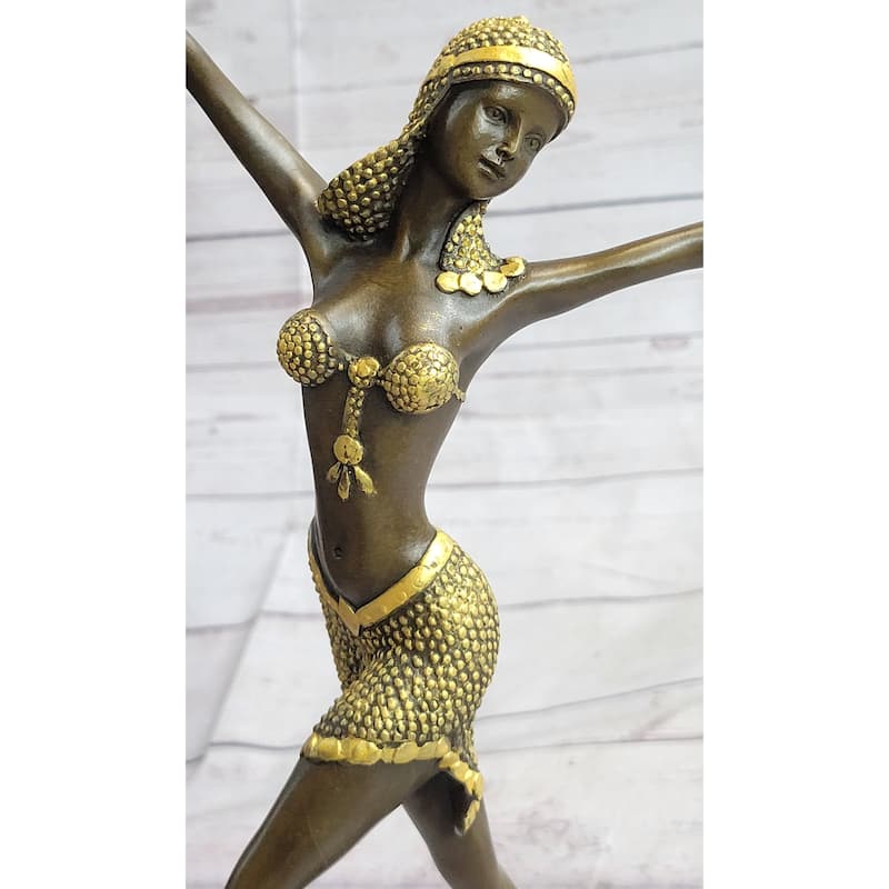 Gold Patina Chiparus Exotic Dancer Bronze Satue Sculpture Marble Base Figurine