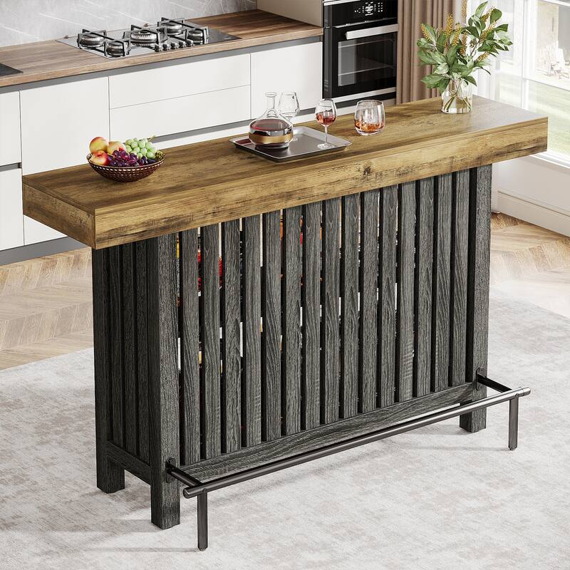 63" Home Bar Unit, Modern 2-Tier Bar Table with Footrest