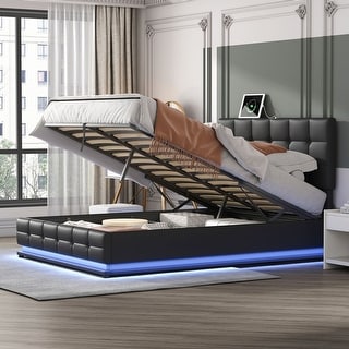 Tufted Queen Size Upholstered Platform Bed with Hydraulic Storage System