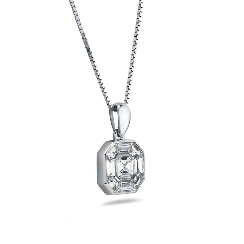 Auriya 3/4ctw Asscher-Cut Diamond Necklace 14-karat White Gold (G-H, VS1-VS2)