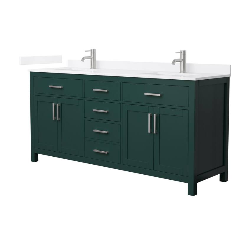 Wyndham Collection WCG2424-72D-QTZ-UNSMXX Beckett 72" Free Standing - Green / White Quartz Top / Brushed Nickel Hardware
