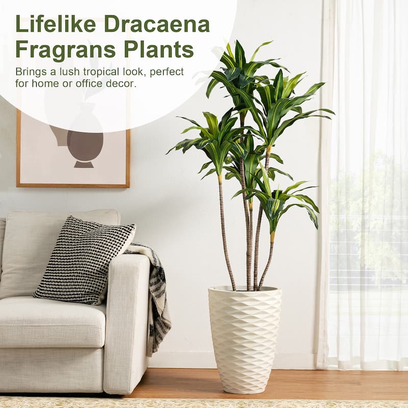 Glitzhome 4.5ft. Faux Dracaena Fragrans Plants in Pot - 27.50"D X 55.00"H