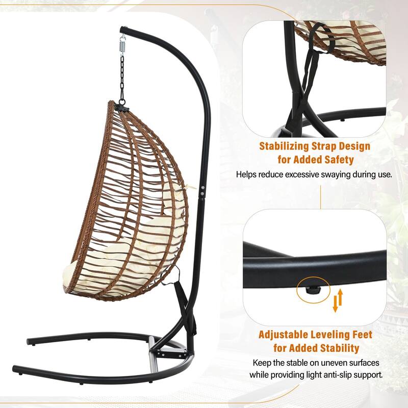 Indoor Outdoor Hanging Hammock Chair with Stand, Foldable Egg Swing Chair