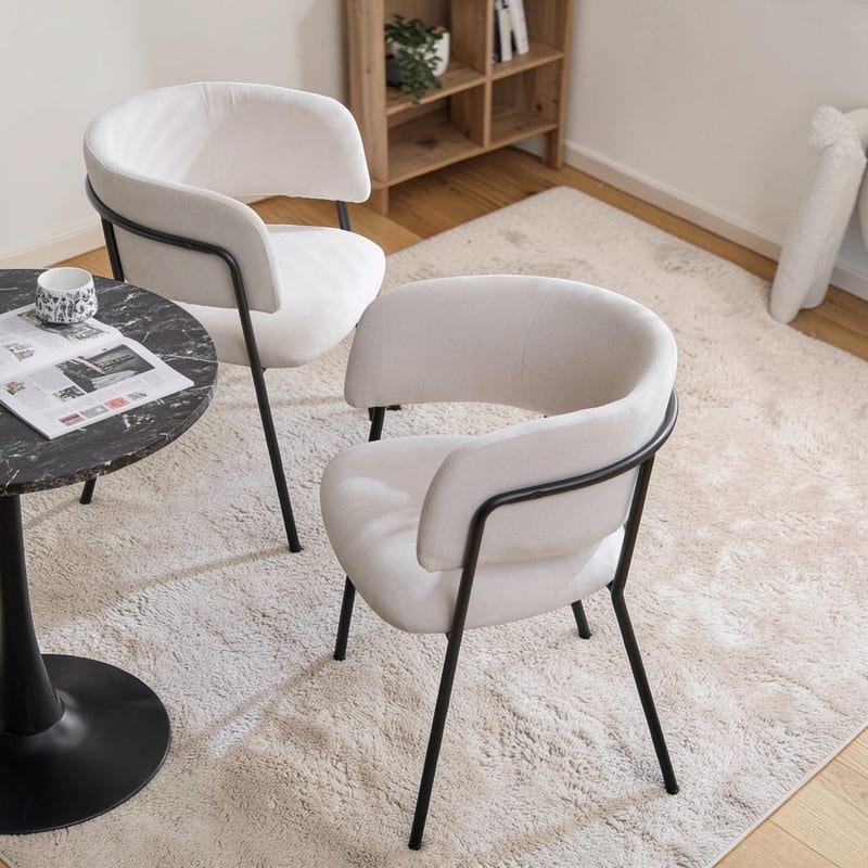 Upholstered Arm Dining Chair Set of 2, Modern Stylish Padded Seat Kitchen Chairs with Armrest