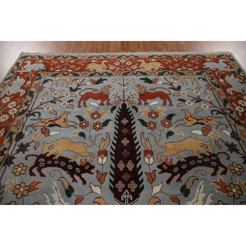 Hunting Design Tabriz Large Rug Hand-Knotted Wool Carpet - 10'1"x 13'9"