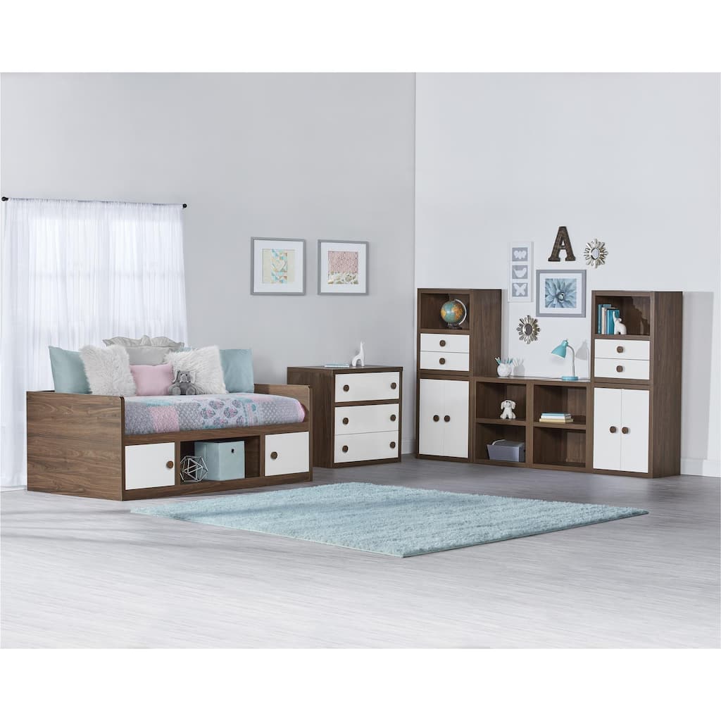 Roomfitters Sierra Ridge Terra Twin Size Daybed with Storage Drawers, Two-Tone Walnut and White Finish