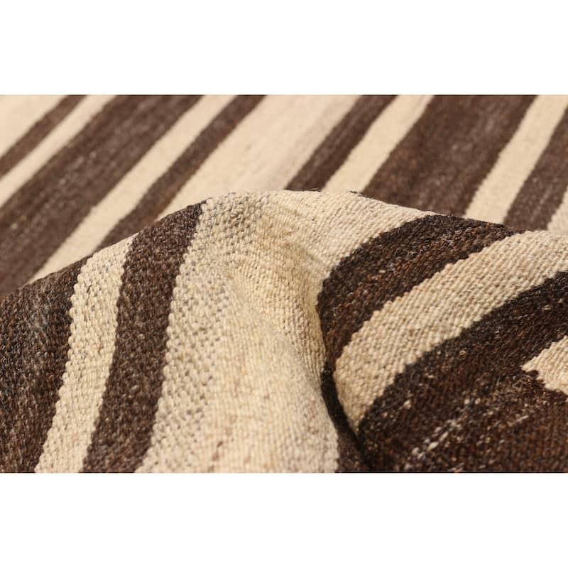 ECARPETGALLERY Flat-Weave Boho Cream, Brown Wool Kilim - 8'10 x 12'3