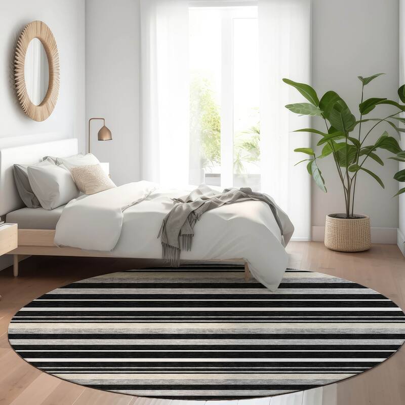 Premium Washable Super Soft Sophisticated Stripe Mayfield Rug - Black - 8' x 8'