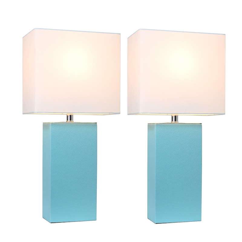 21 in. Aqua Finish Table Lamp with White Shade, Sturdy Table Lamp for Living Rooms and Bedrooms, Set of 2
