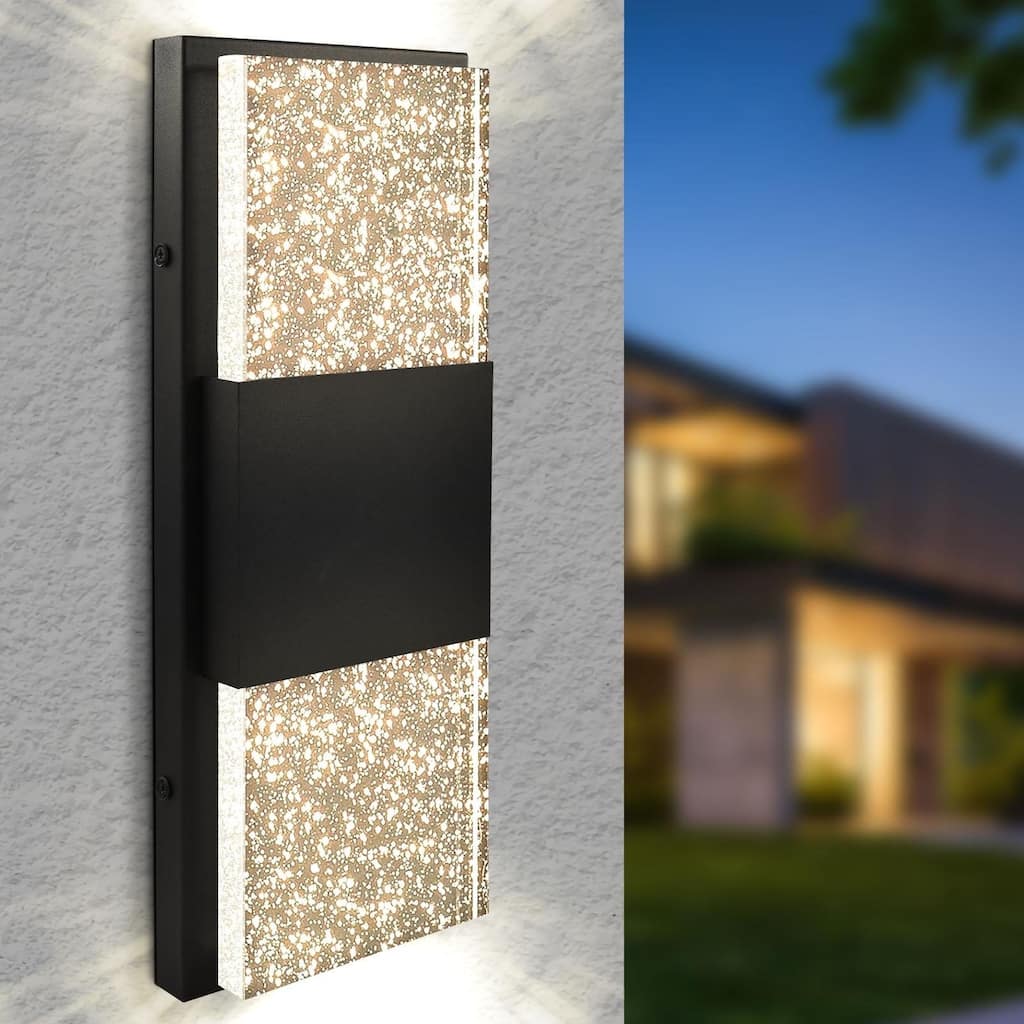 Luxrite Up Down LED Bubble Glass Outdoor Wall Light, 17 Inch, 3CCT 3000K 4000K 5000K, IP65 Waterproof, 12W, Aluminum,...