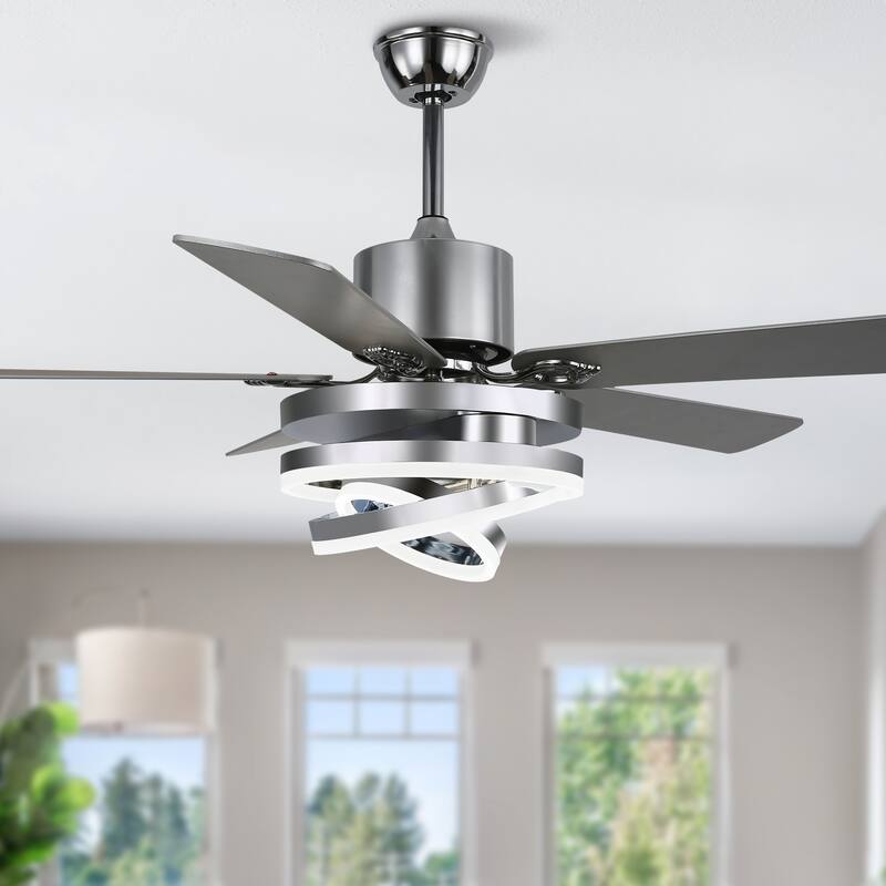 52Inch Modern DIY Shape Reversible Ceiling Fan with LED Light, 6-Speed Ceiling Fan with Remote for Large Room - 52 Inches