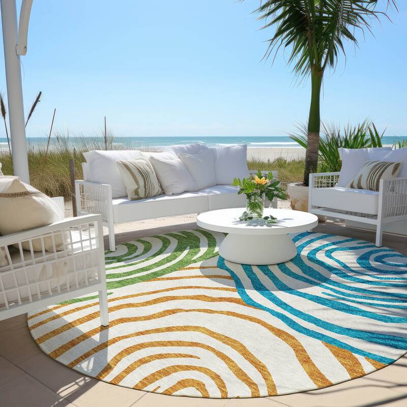 Machine Washable Indoor/ Outdoor Chantille Contemporary Dimensions Rug - White - 8' x 8'
