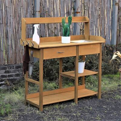 VEIKOUS Outdoor Garden Wood Potting Bench Work Station Table