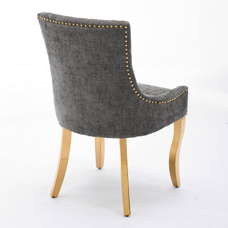 Chenille Dining Chairs, Modern Style with Curved Gold - Plated Legs & Rivet Trim, Upholstered Comfort for Dining/Lounge