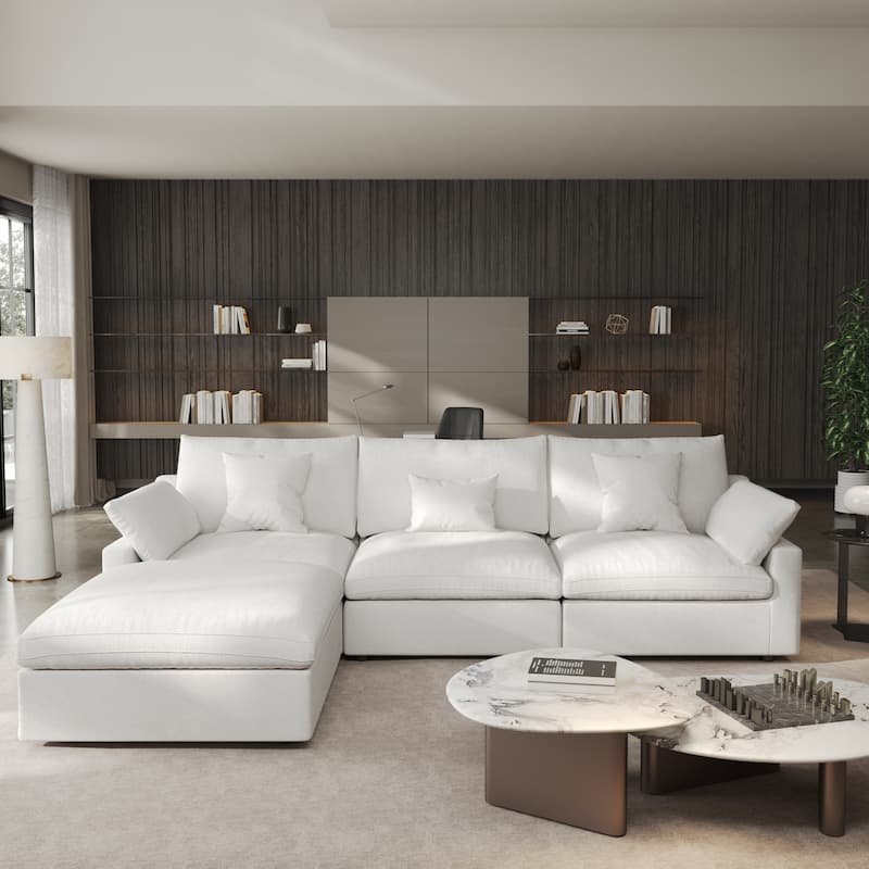 Minimalist Linen Sectional Sofa Cloud Couch, L-Shape Deep Seat Couch with Cushions