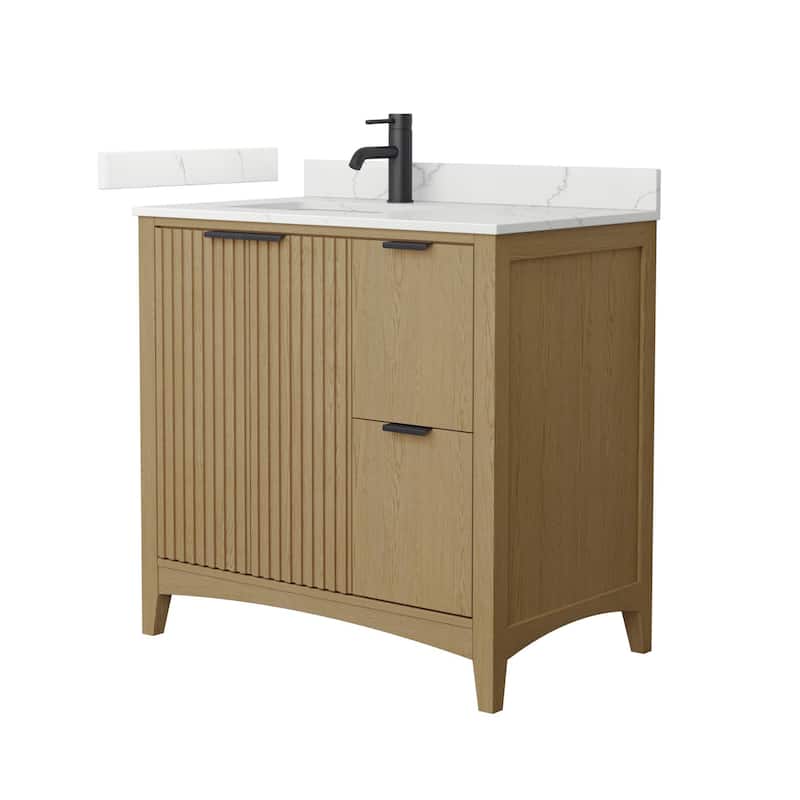 Wyndham Collection WCF9191-36S-QTZ-UNSMXX Palmilla 36" Free Standing - Natural Oak / Giotto Quartz Top / Matte Black