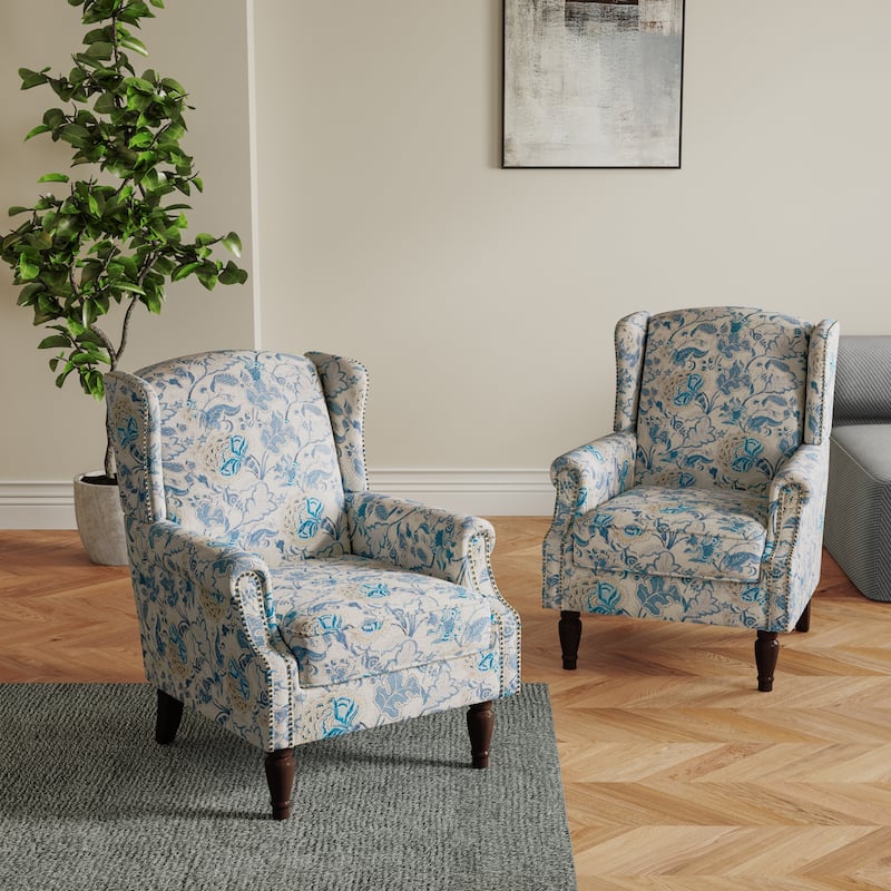 Set of 2 Patterned Upholstered Accent Chair for Living Room