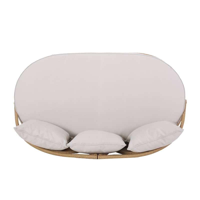 Outdoor Sofa Daybed, PE Rattan Woven Frame, Cushions, Natural Brown