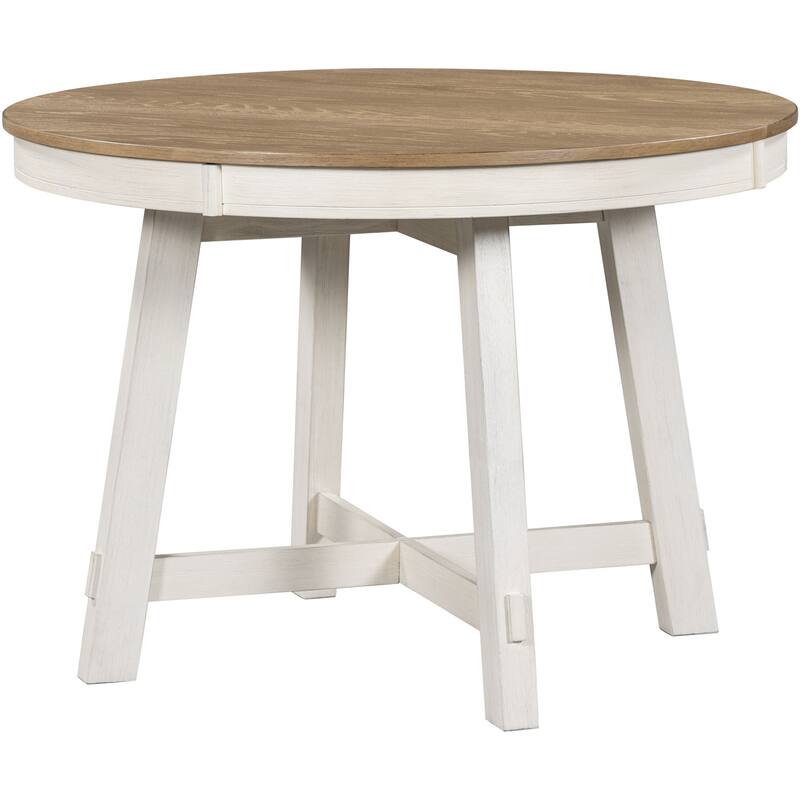 Farmhouse Solid Wood Round Extendable Dining Table with 16" Leaf