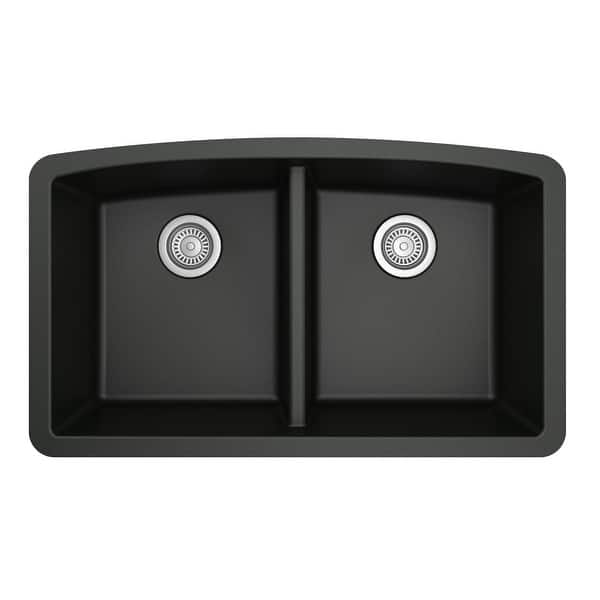 slide 35 of 57, Karran Undermount Quartz Double Bowl Kitchen Sink Black