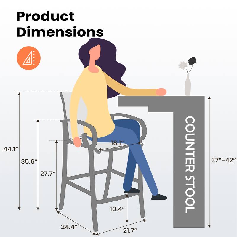 Outdoor Patio Aluminum BarStools Dining Armrest Chairs with Sunbrella Fabric