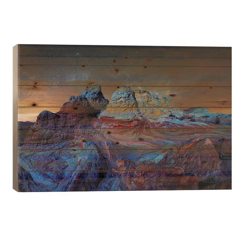 Deep Twilight At White Pocket Arizona Print On Wood by OLena Art - Multi-Color - 26x40x1.5