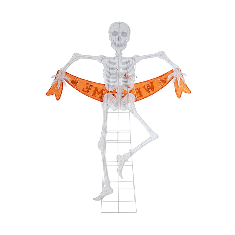 Glitzhome 7ft Pre-lit Halloween 2D Skeleton Outdoor Decor with 220 warm White LED Lights