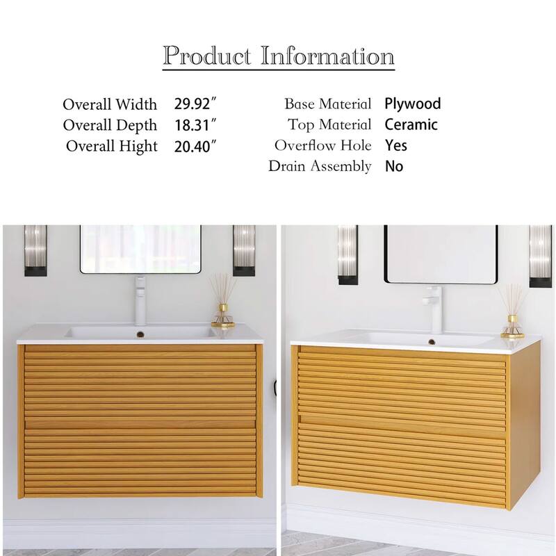 Wall-Mounted Bathroom Vanity with White Ceramic Sink
