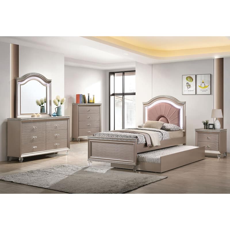 Ving Modern Rose Gold 2-Piece 6-Drawer Dresser and Mirror Set by Furniture of America