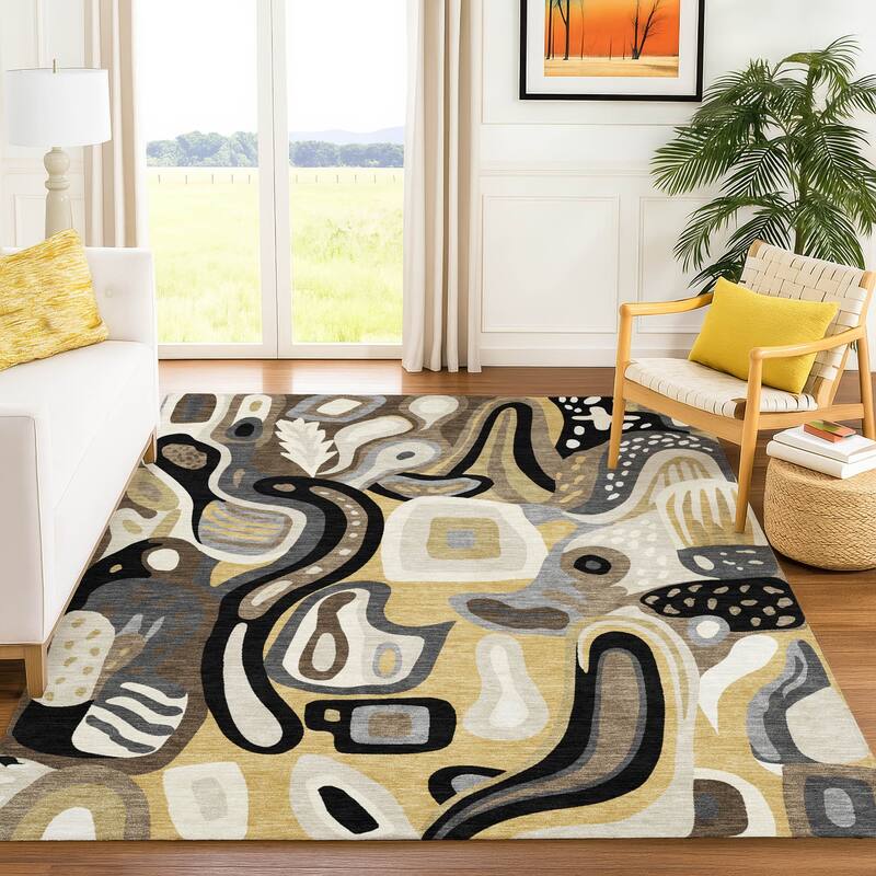 Machine Washable Indoor/ Outdoor Modern Picasy Chantille Rug