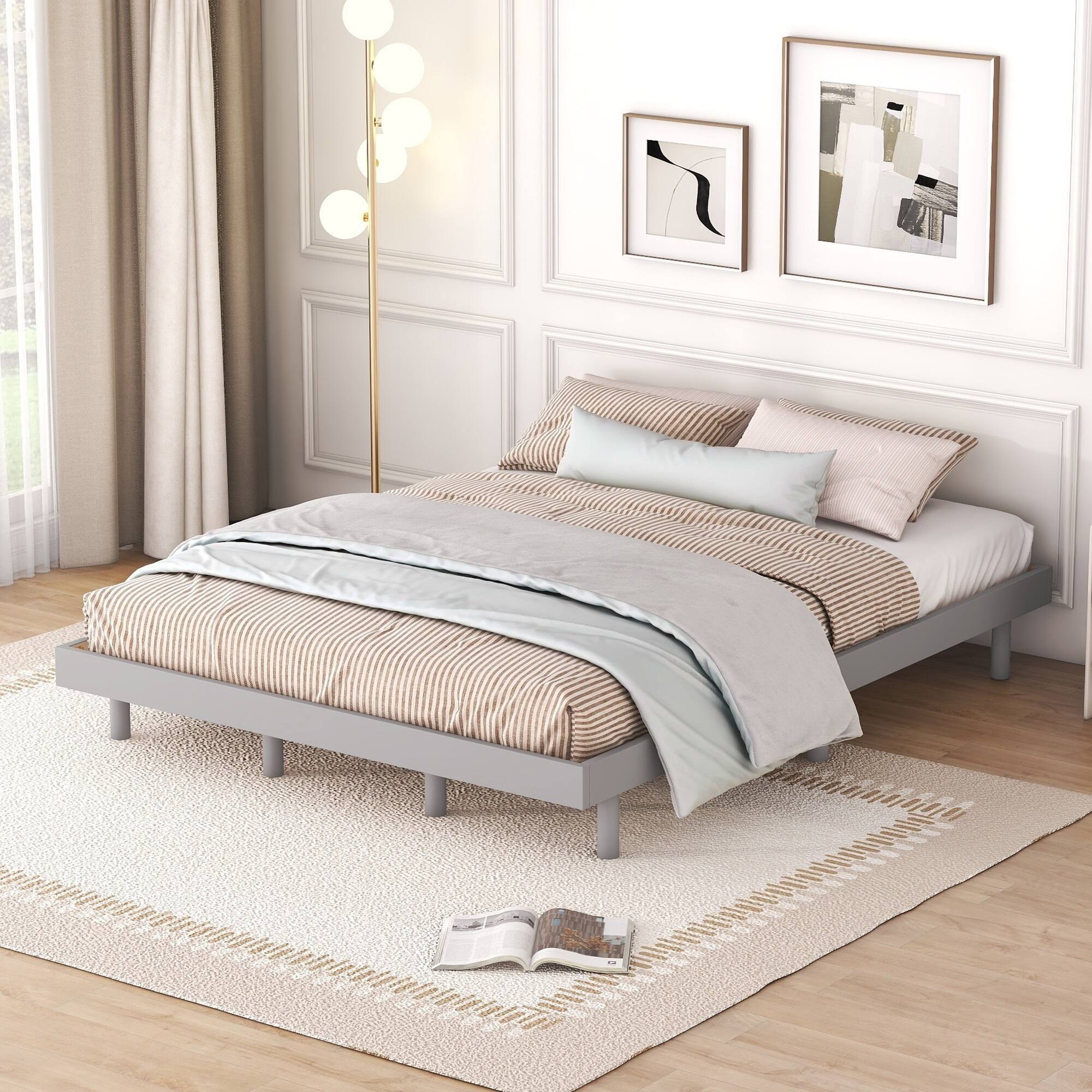 Modern Design Queen Floating Platform Bed Frame Simple Style Bed Bath