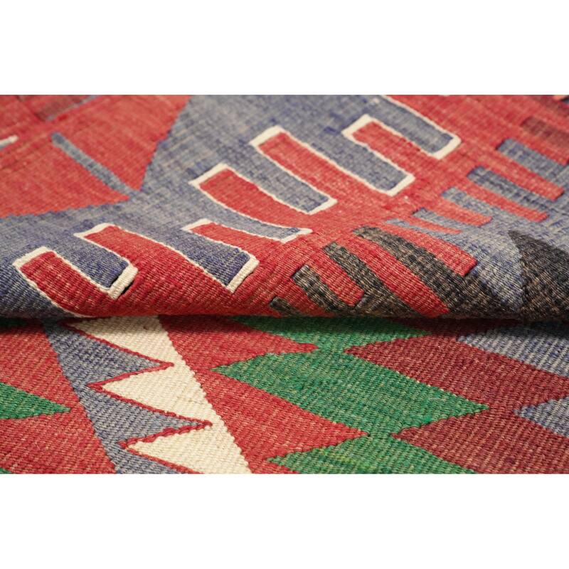 Hand Woven Oriental 100% Wool Carpet Southwestern Tribal Multi-Colored Kilim Area Rug - 9' 4'' X 5' 4''