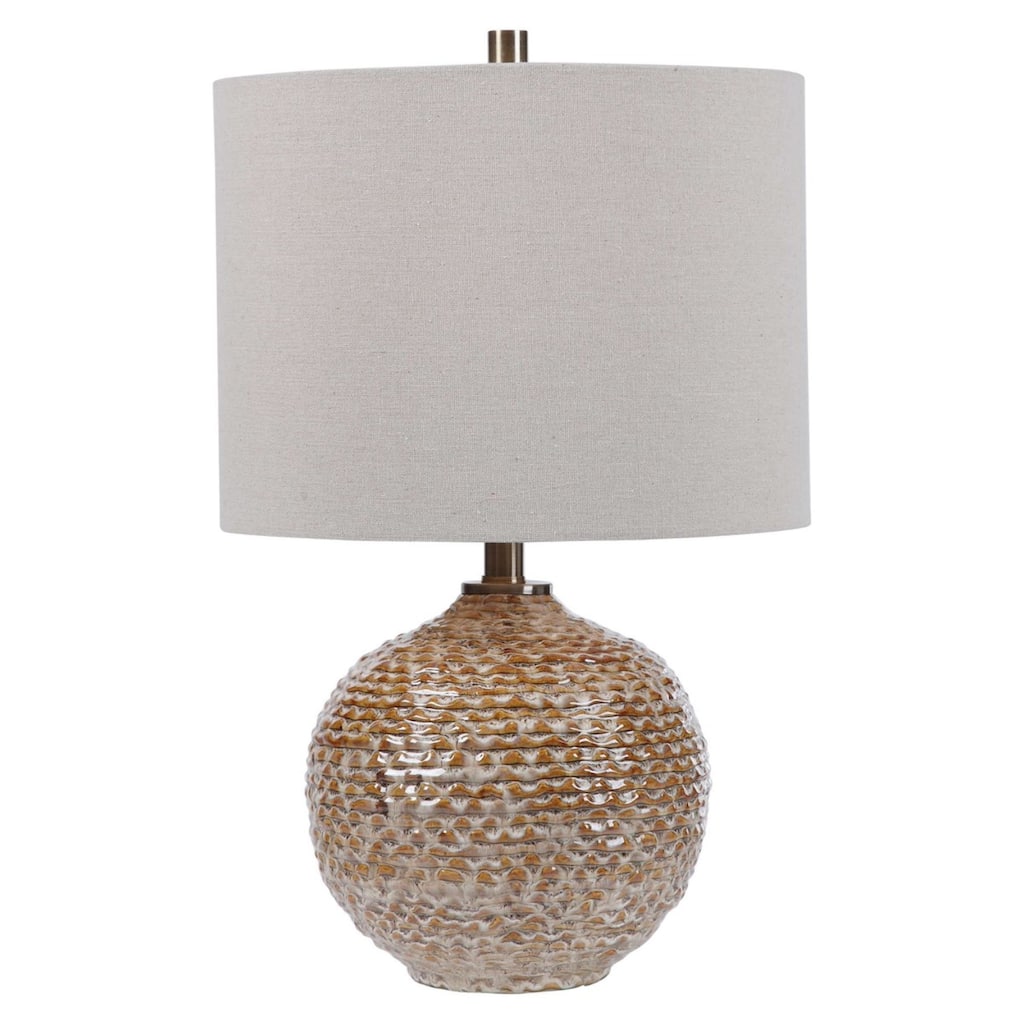 Ribbed Ceramic Table Lamp with White Drum Shade - 22" - Brown