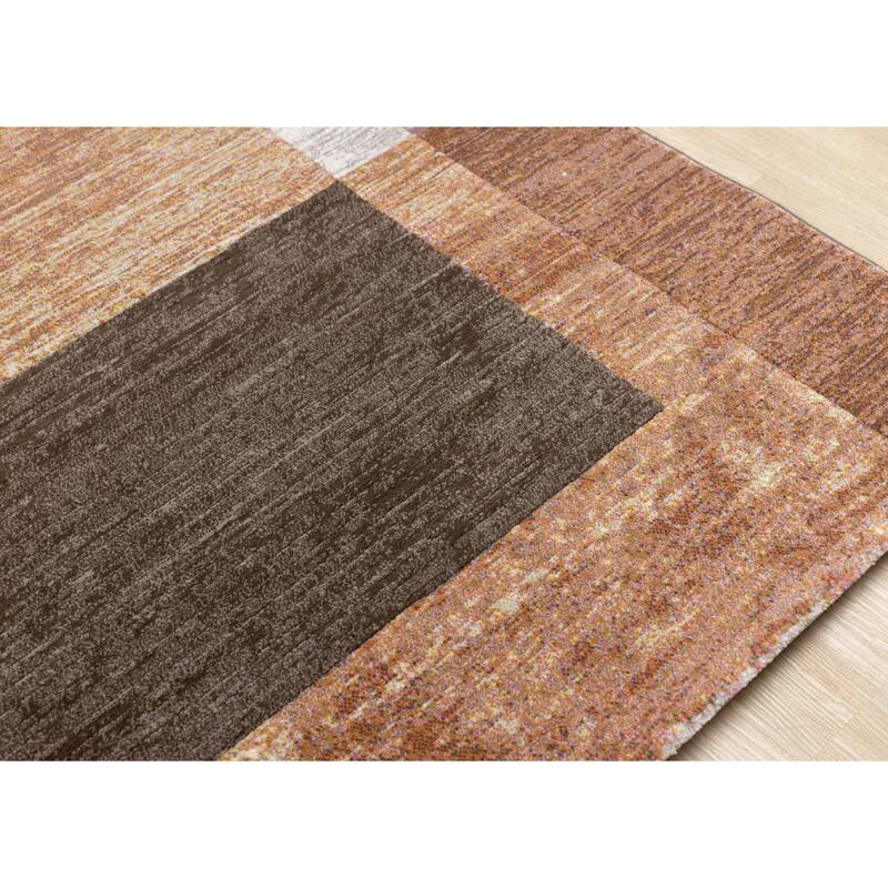 Amelia Collection - Dense Layered Blocks Brown Cream Grey Area Rug