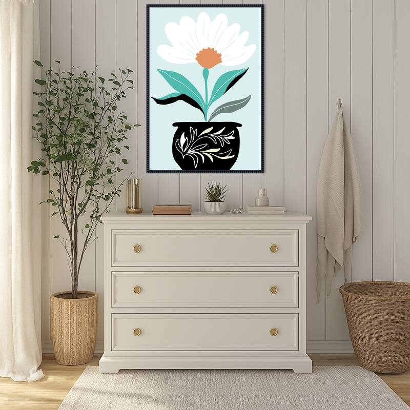 A Big Flower in a Black Vase by Casa Cartissi Framed Canvas Wall Art Print